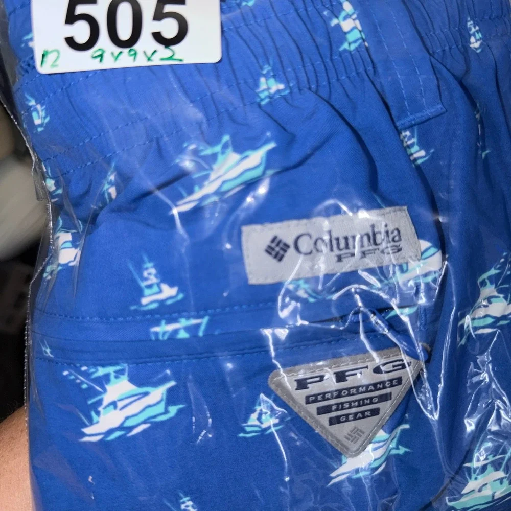 Columbia XL Blue Fishing‎ Boat Print PFG Backcast Coastal Nautical Gorpcore